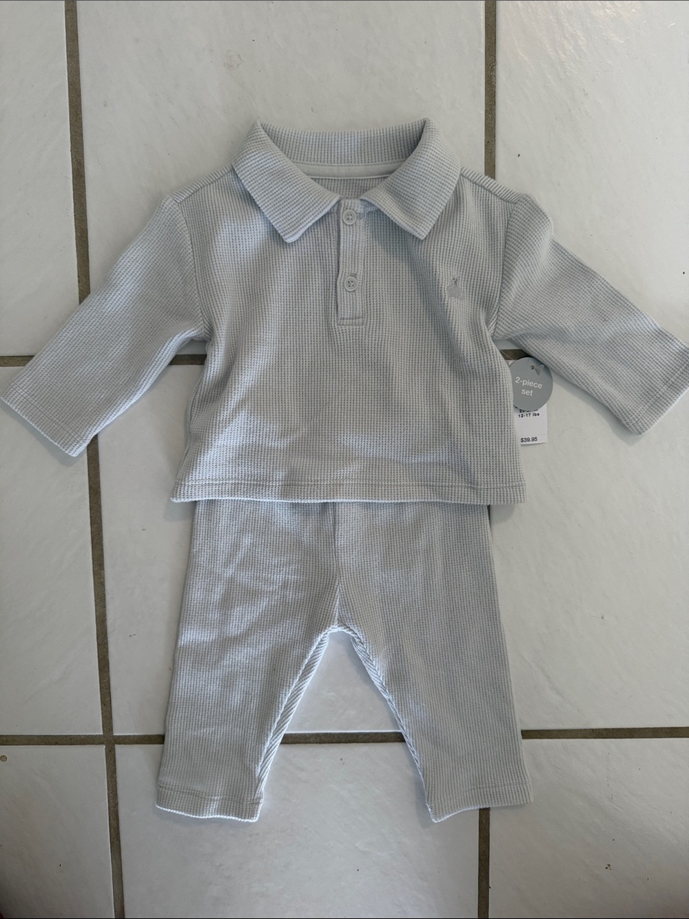 GAP Light Blue Ribbed Polo Top and Pants Set